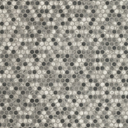 12x12 Urban Circle Penny Round Mosaic Stone-Look Matte Smooth Glass Tile Gray Black