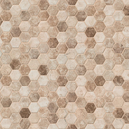 12x12 Sandhills Hexagon Mosaic Stone-Look Matte Smooth Glass Tile Brown Beige