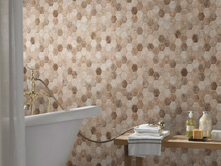 Brown Beige - 12x12 Sandhills Hexagon Mosaic Stone-Look Matte Smooth Glass Tile