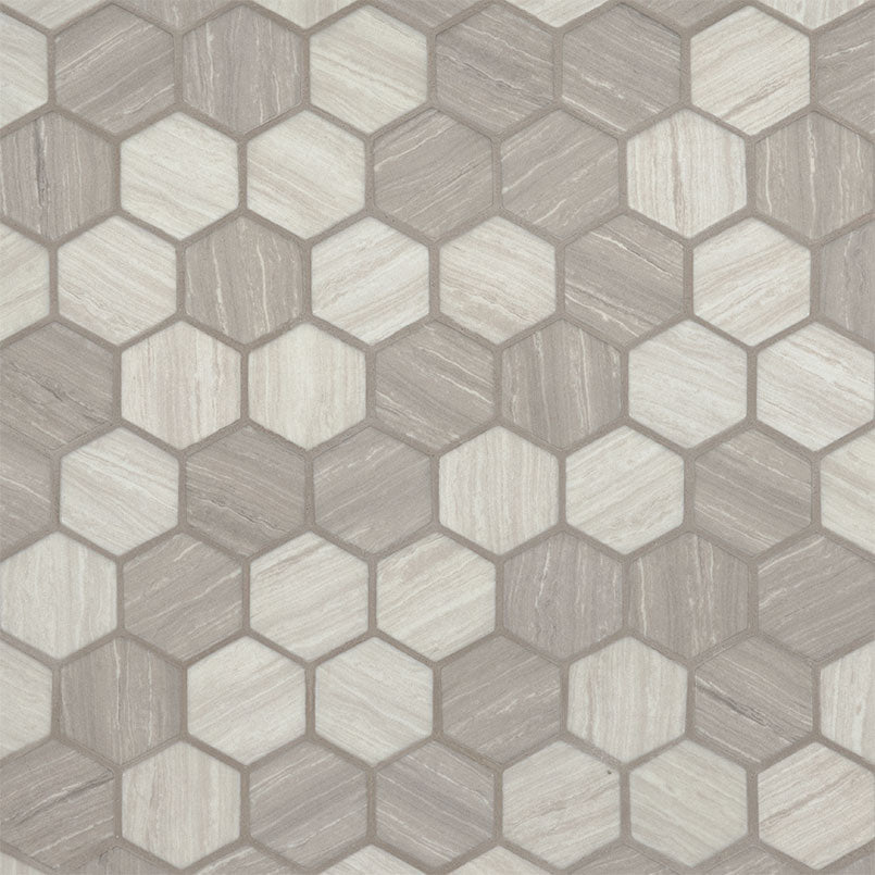 2'' Silva Hexagon Mosaic Marble-Look Matte Smooth Glass Tile Gray Beige