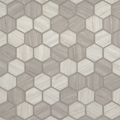 2'' Silva Hexagon Mosaic Marble-Look Matte Smooth Glass Tile Gray Beige