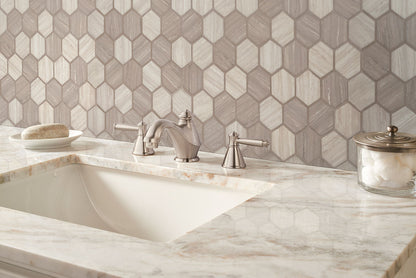 2'' Silva Hexagon Mosaic Marble-Look Matte Smooth Glass Tile Gray Beige