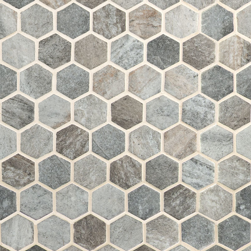 2'' Stonella Hexagon Mosaic Stone-Look Matte Smooth Glass Tile Gray Beige