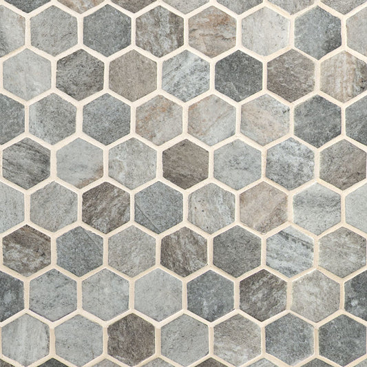 2'' Stonella Hexagon Mosaic Stone-Look Matte Smooth Glass Tile Gray Beige