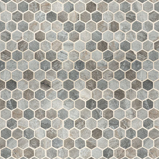 Gray Beige - 2" Stonella Hexagon Mosaic Stone-Look Matte Smooth Glass Tile