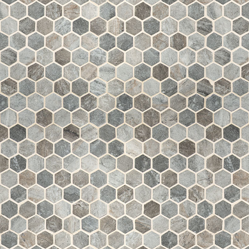 2'' Stonella Hexagon Mosaic Stone-Look Matte Smooth Glass Tile Gray Beige