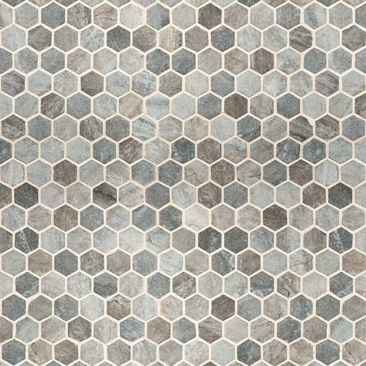 2" Stonella Hexagon Mosaic Stone-Look Matte Smooth Glass Tile