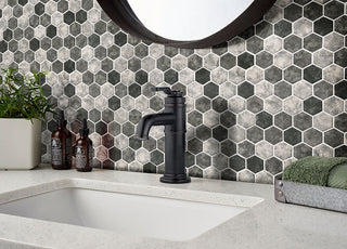 Gray Black - 2" Urban Hexagon Mosaic Stone-Look Matte Smooth Glass Tile