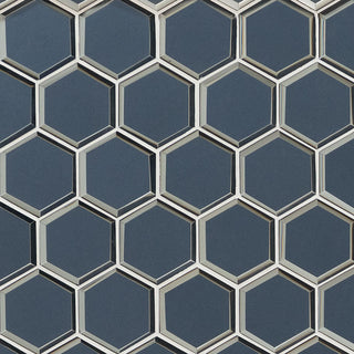 3" Vague Hexagon Mosaic Solid-Color Glossy Beveled Glass Tile