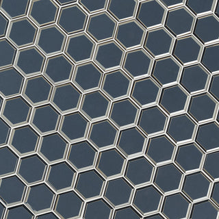 Gray Blue - 3" Vague Hexagon Mosaic Solid-Color Glossy Beveled Glass Tile