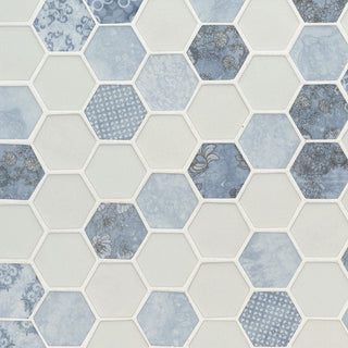 12x12 Vista Azul Hexagon Mosaic Stone-Look Matte Smooth Glass Tile