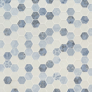 White Blue - 12x12 Vista Azul Hexagon Mosaic Stone-Look Matte Smooth Glass Tile