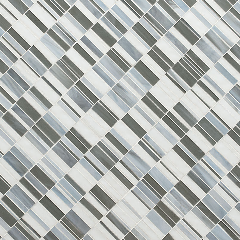 12x12 Citi Mosaic Solid-Color Glossy Smooth Glass Tile White Blue