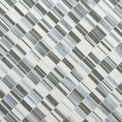 12x12 Citi Mosaic Solid-Color Glossy Smooth Glass Tile White Blue