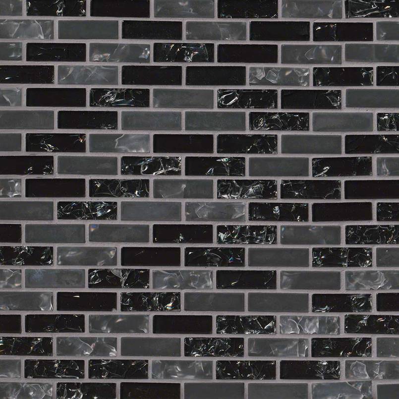 5/8x2 Glissen Mosaic Solid-Color Glossy Textured Glass Tile Black Gray