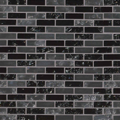 5/8x2 Glissen Mosaic Solid-Color Glossy Textured Glass Tile Black Gray