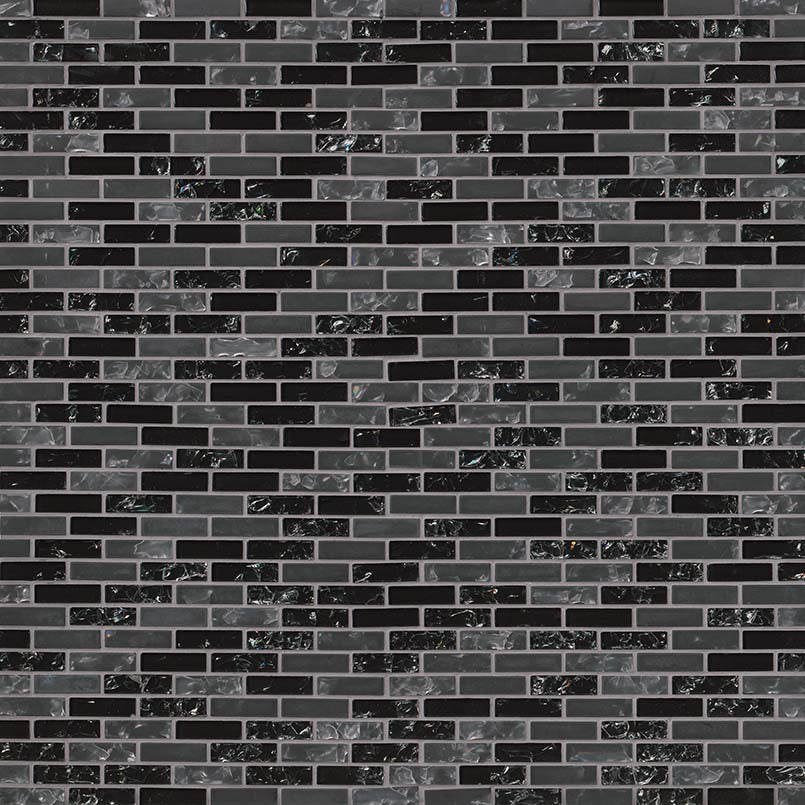 5/8x2 Glissen Mosaic Solid-Color Glossy Textured Glass Tile Black Gray