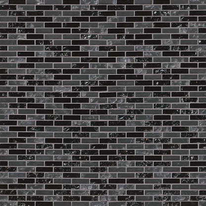5/8x2 Glissen Mosaic Solid-Color Glossy Textured Glass Tile Black Gray