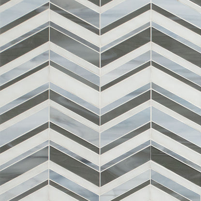 12x12 Urban Chevron Mosaic Mixed-Color Glossy Textured Glass Tile Gray Blue