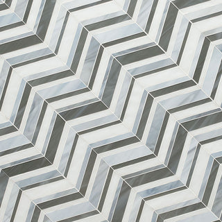 Gray Blue - 12x12 Urban Chevron Mosaic Mixed-Color Glossy Textured Glass Tile