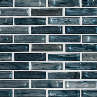 Blue Gray - 1x4 Oasis Mosaic Metallic-Look Glossy Smooth Glass Tile