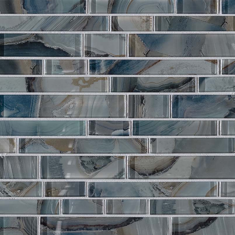 12x12 Night Mosaic Marble-Look Glossy Smooth Glass Tile Brown Blue