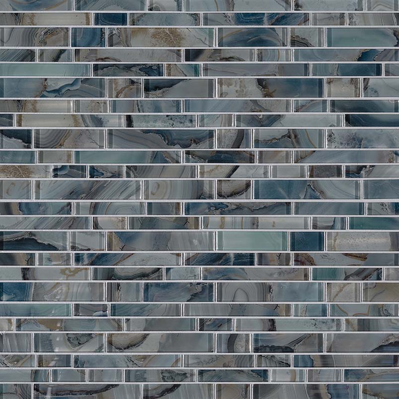 12x12 Night Mosaic Marble-Look Glossy Smooth Glass Tile Brown Blue