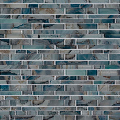 12x12 Night Mosaic Marble-Look Glossy Smooth Glass Tile Brown Blue