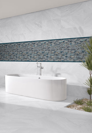 Brown Blue - 12x12 Night Mosaic Marble-Look Glossy Smooth Glass Tile