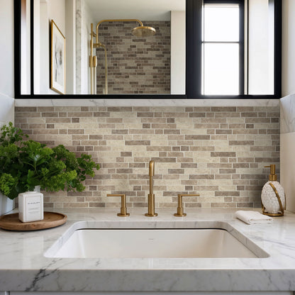 12x12 Sandhills Mosaic Stone-Look Matte Smooth Glass Tile Brown Beige