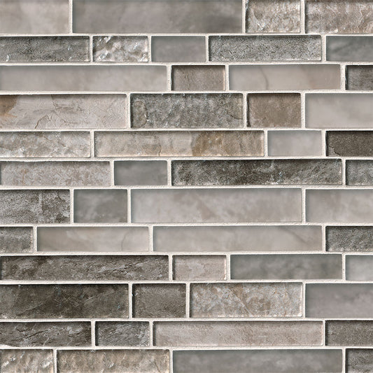 12x12 Savoy Mosaic Stone-Look Glossy Smooth Glass Tile Beige Gray