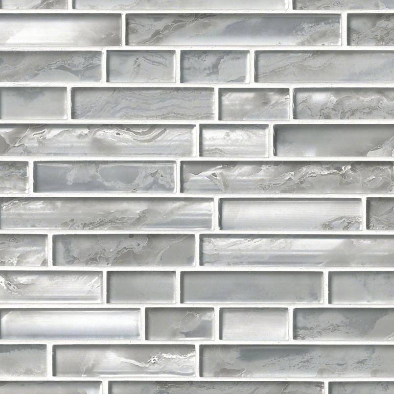 12x12 Silver Mosaic Metallic-Look Glossy Smooth Glass Tile Gray Silver