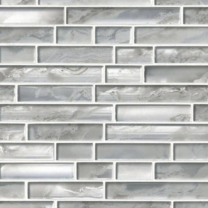 12x12 Silver Mosaic Metallic-Look Glossy Smooth Glass Tile Gray Silver