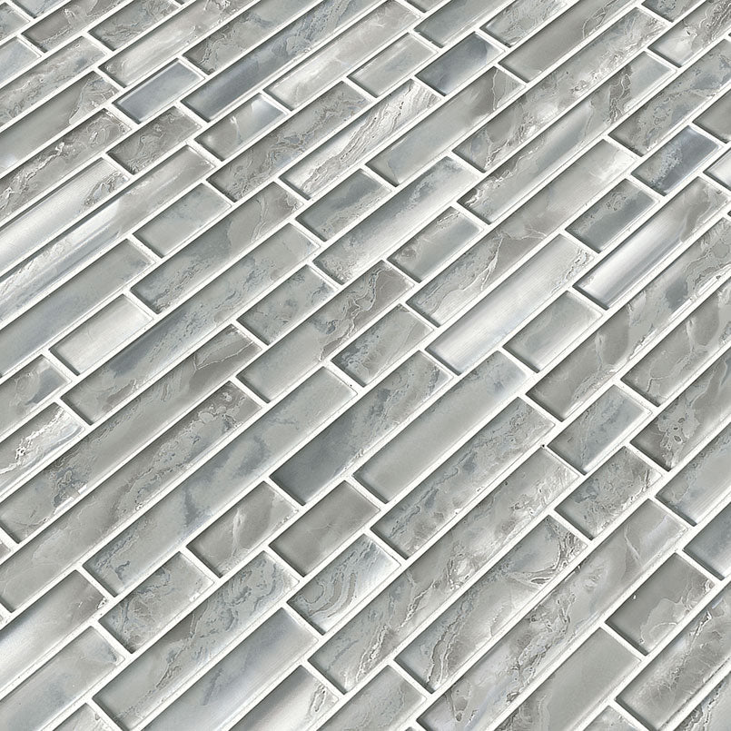 12x12 Silver Mosaic Metallic-Look Glossy Smooth Glass Tile Gray Silver
