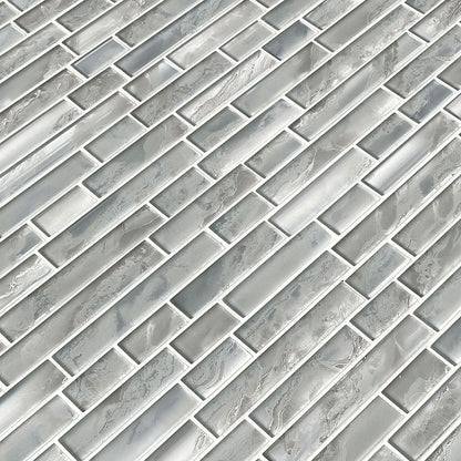 12x12 Silver Mosaic Metallic-Look Glossy Smooth Glass Tile Gray Silver