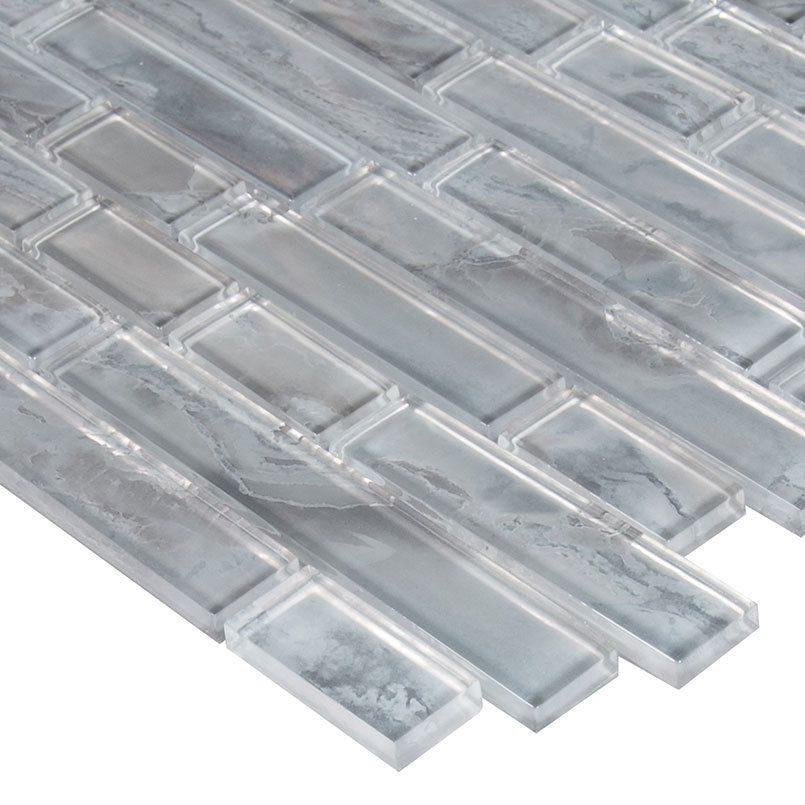 12x12 Silver Mosaic Metallic-Look Glossy Smooth Glass Tile Gray Silver