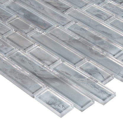 12x12 Silver Mosaic Metallic-Look Glossy Smooth Glass Tile Gray Silver