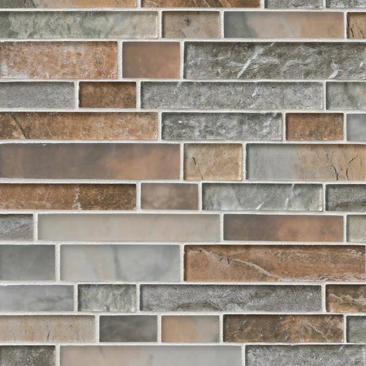 12x12 Taos Mosaic Stone-Look Glossy Smooth Glass Tile Gray Brown