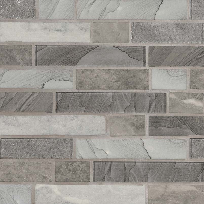 12x12 Tarvos Mosaic Stone-Look Matte Smooth Glass Tile Gray Beige