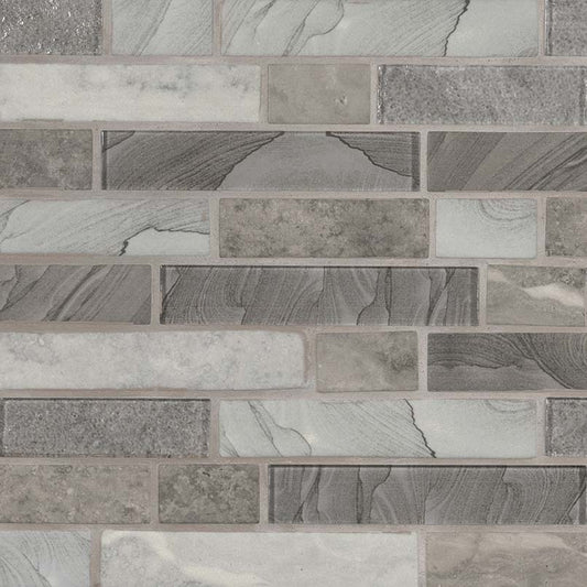 12x12 Tarvos Mosaic Stone-Look Matte Smooth Glass Tile Gray Beige