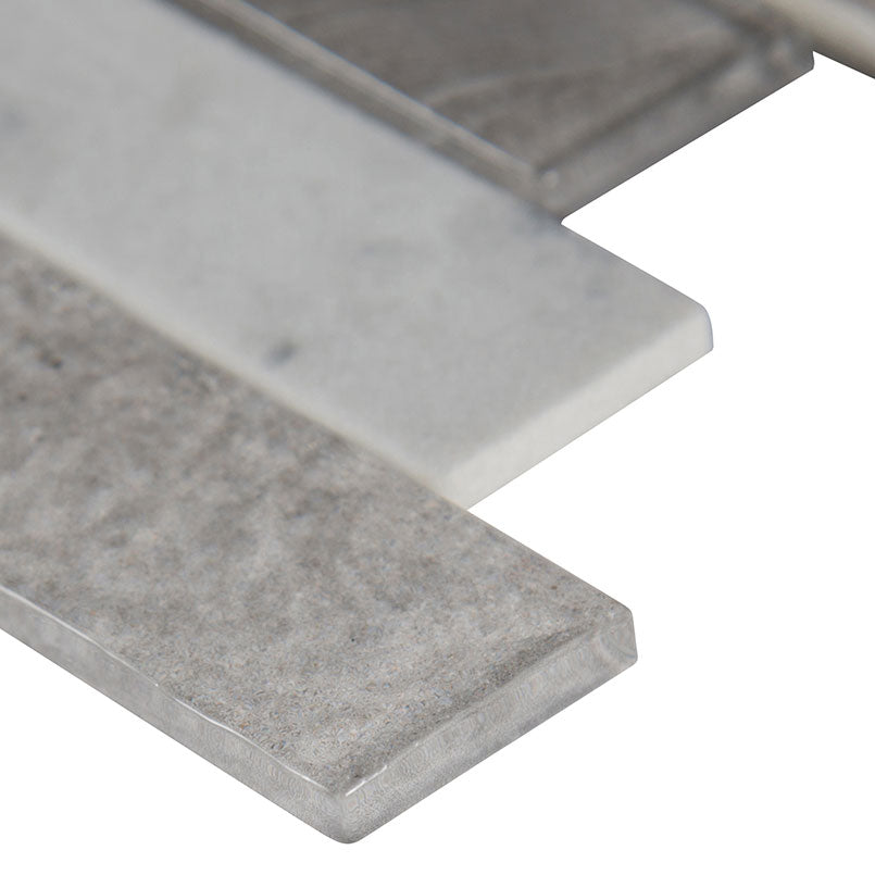 12x12 Tarvos Mosaic Stone-Look Matte Smooth Glass Tile Gray Beige