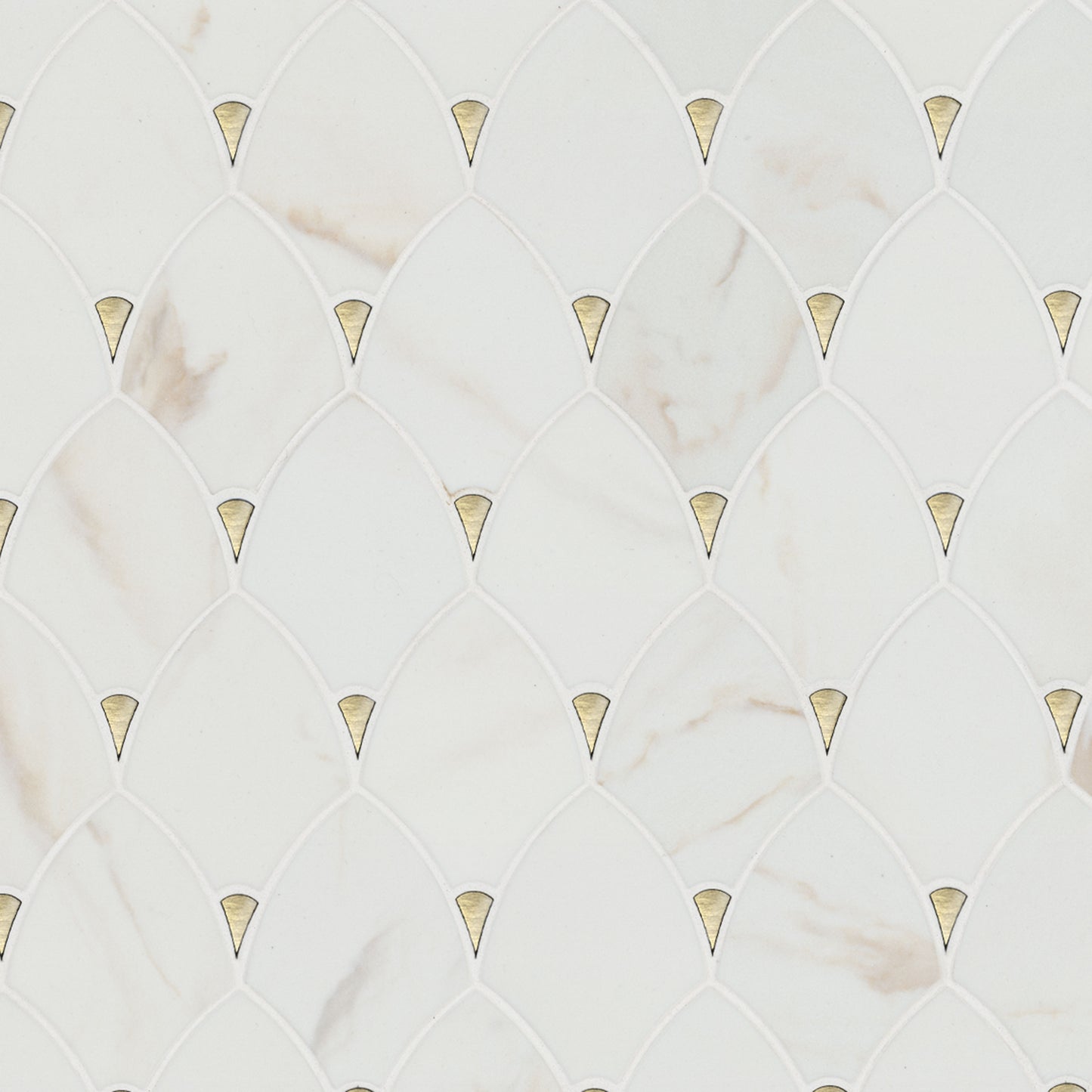 12x12 Citadel Petal Floral Trident Mosaic Marble-Look Matte Smooth Glass Tile Beige Gold