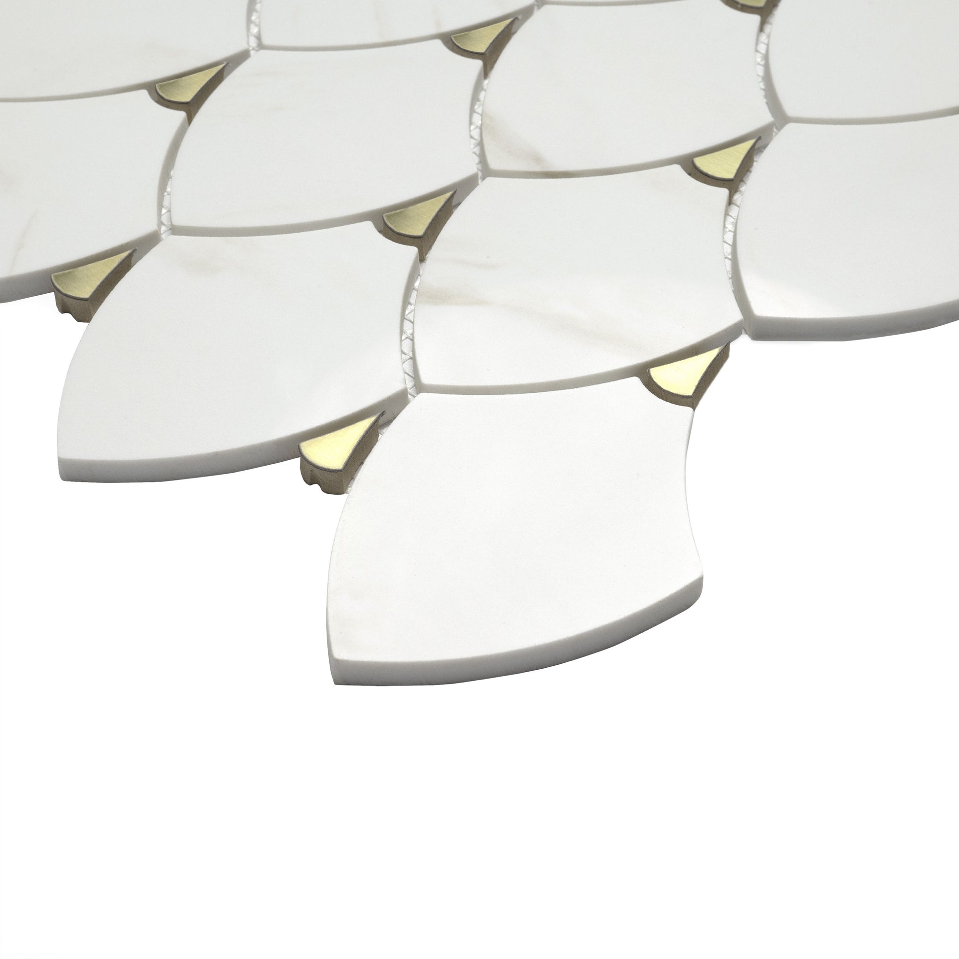 12x12 Citadel Petal Floral Trident Mosaic Marble-Look Matte Smooth Glass Tile Beige Gold