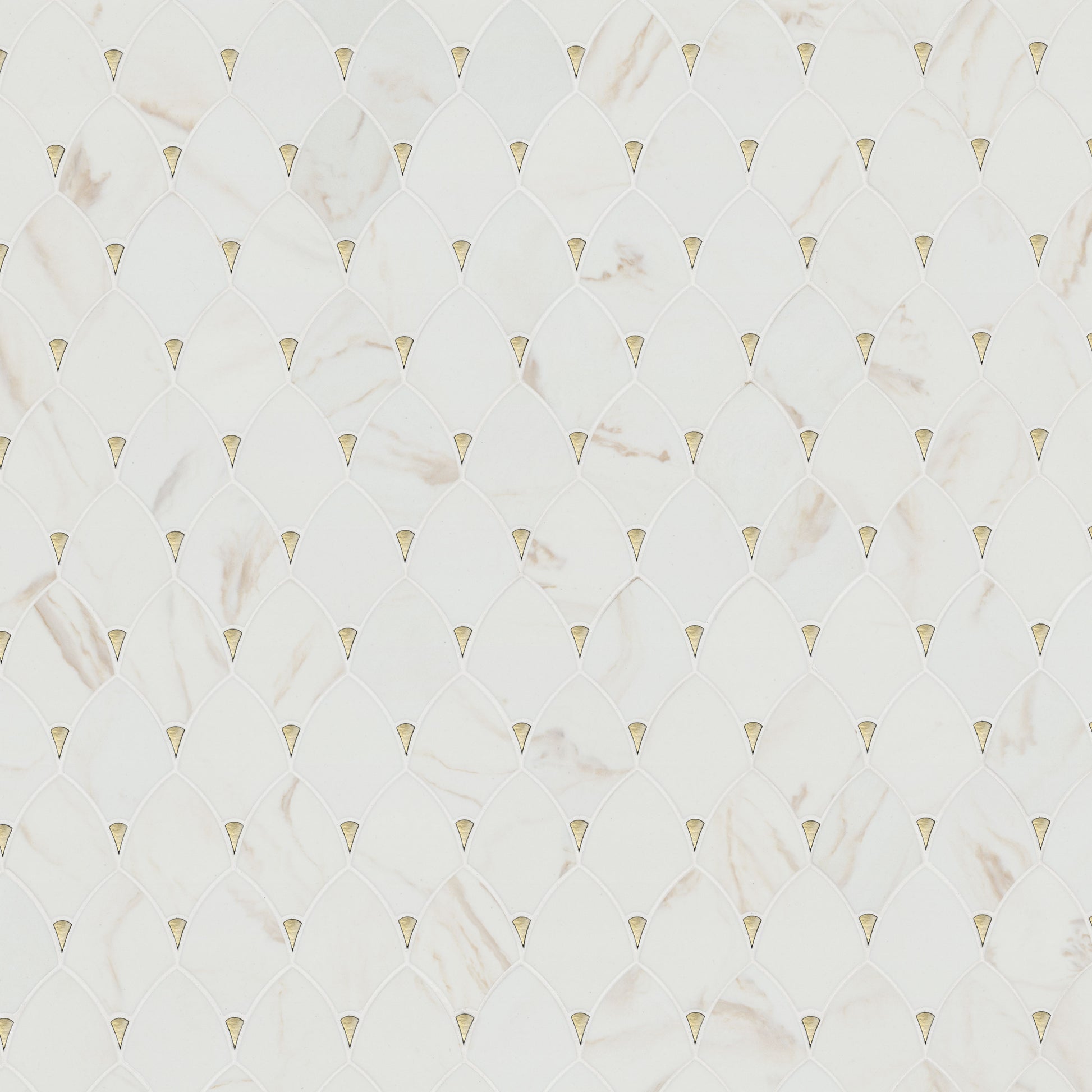 12x12 Citadel Petal Floral Trident Mosaic Marble-Look Matte Smooth Glass Tile Beige Gold