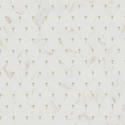 12x12 Citadel Petal Floral Trident Mosaic Marble-Look Matte Smooth Glass Tile Beige Gold