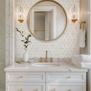 Beige Gold - 12x12 Citadel Petal Floral Trident Mosaic Marble-Look Matte Smooth Glass Tile