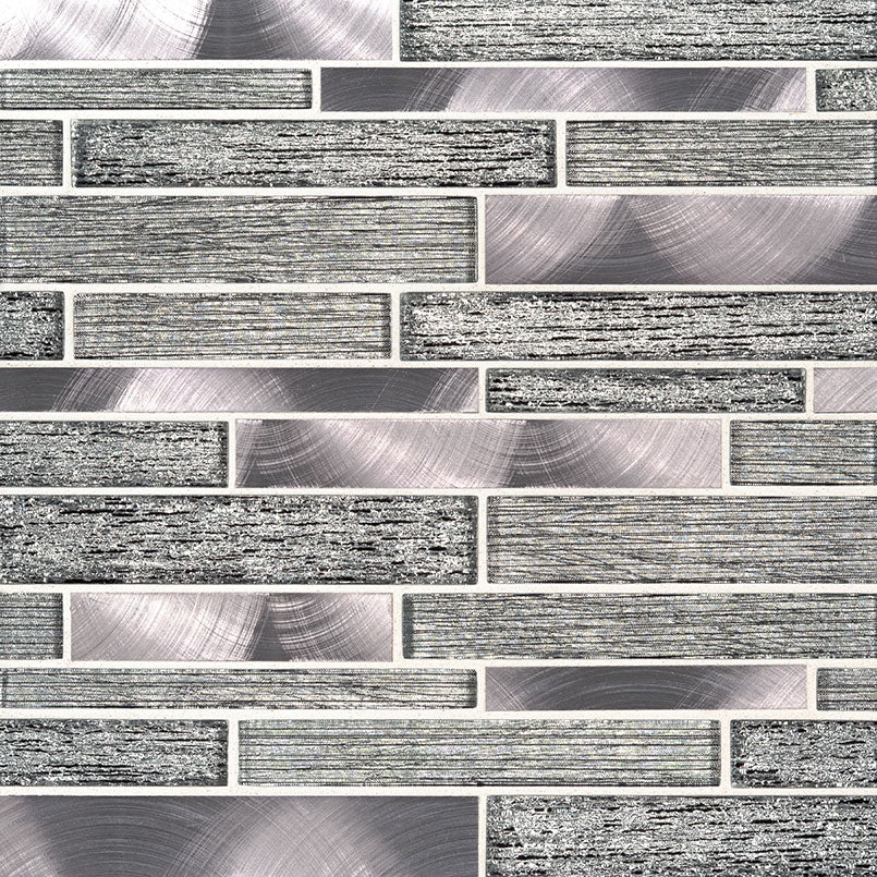 12x12. Volcanic Mosaic Metallic-Look Metallic Textured Glass & Metal Tile Gray Green