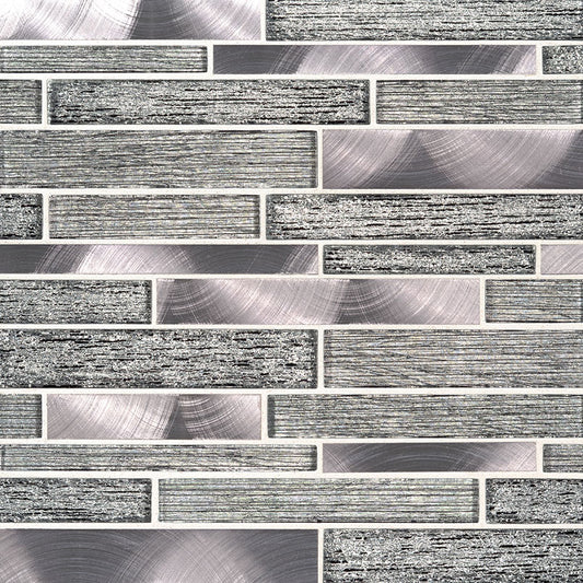 12x12. Volcanic Mosaic Metallic-Look Metallic Textured Glass & Metal Tile Gray Green
