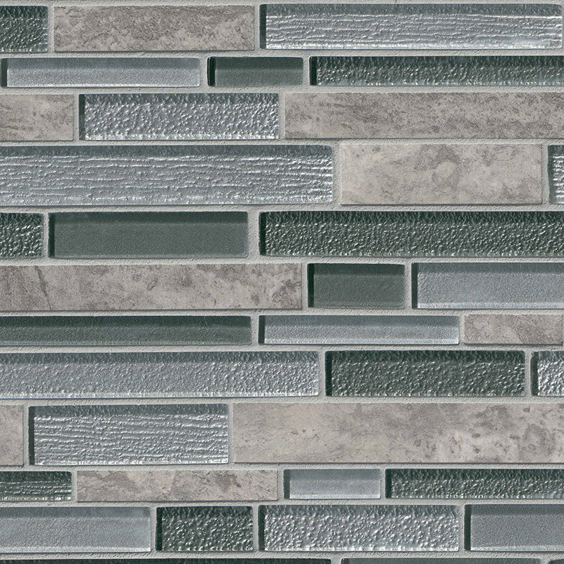 12x12 Smoky Mosaic Stone-Look Glossy Textured Porcelain Tile Black Gray