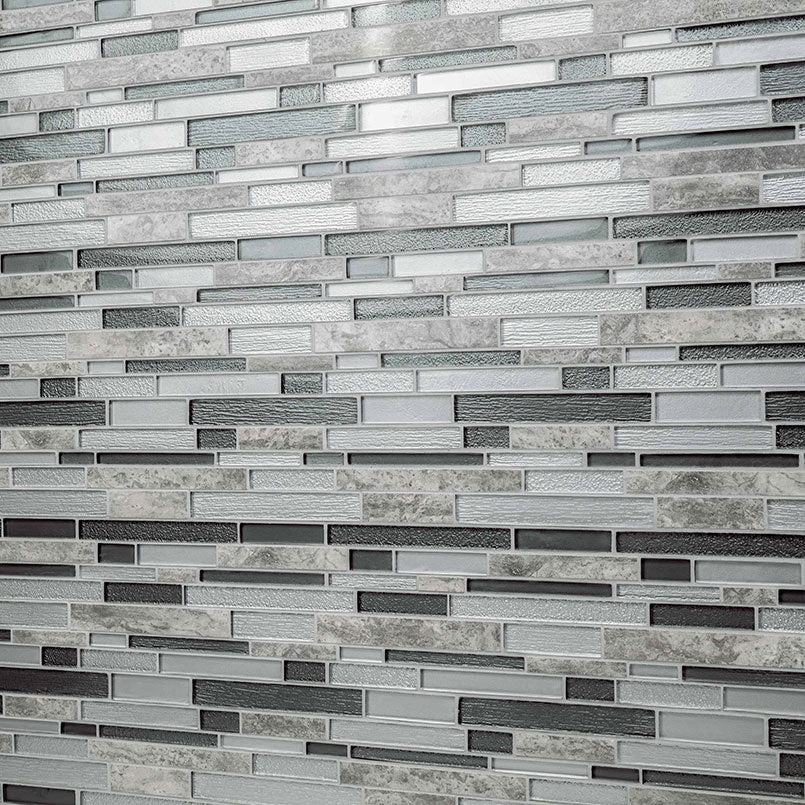 12x12 Smoky Mosaic Stone-Look Glossy Textured Porcelain Tile Black Gray